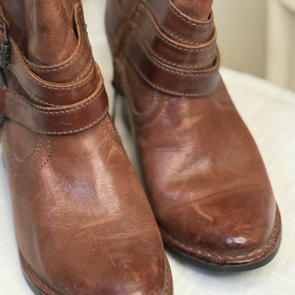 Gorgeous Lux Cognac Leather Bussola Brown Ankle Boots Size 38 (US 7) - Picture 7 of 16